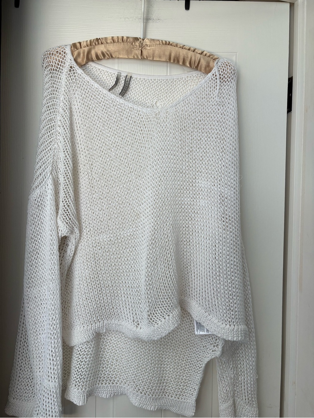 Guess Open-Knit Scoop Neck Sweater in White